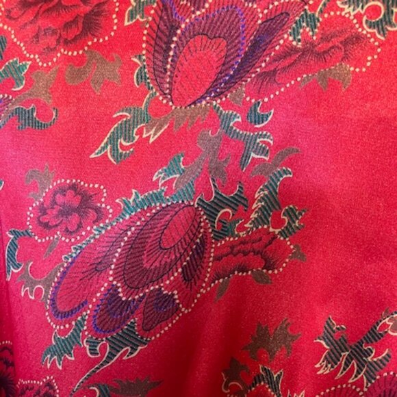 Vintage Red Kimono short floral print Robe 14/20 - Picture 6 of 8
